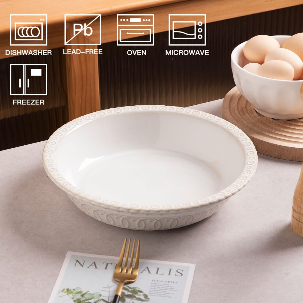 Ceramic Pie Pan for Baking, Round Baking Dish Pan for Dinner 10 Inches, Pie Dish Non-Stick Pie Plate for Quiche, Tart