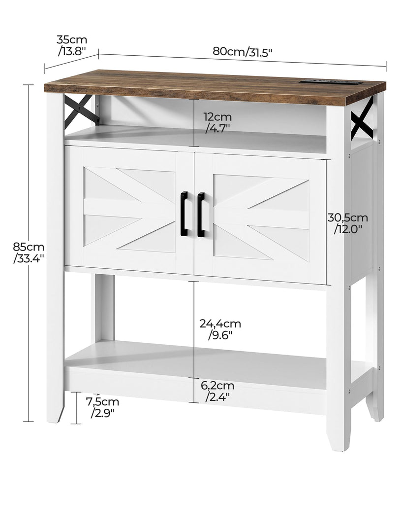 Farmhouse Console Table with Power Outlet, Coffee Bar Cabinet with Storage, Entryway Table, Coffee Bar Table, for