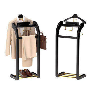 Suit Valet Stand for Men, Wood Mens Valet Stand (Black)