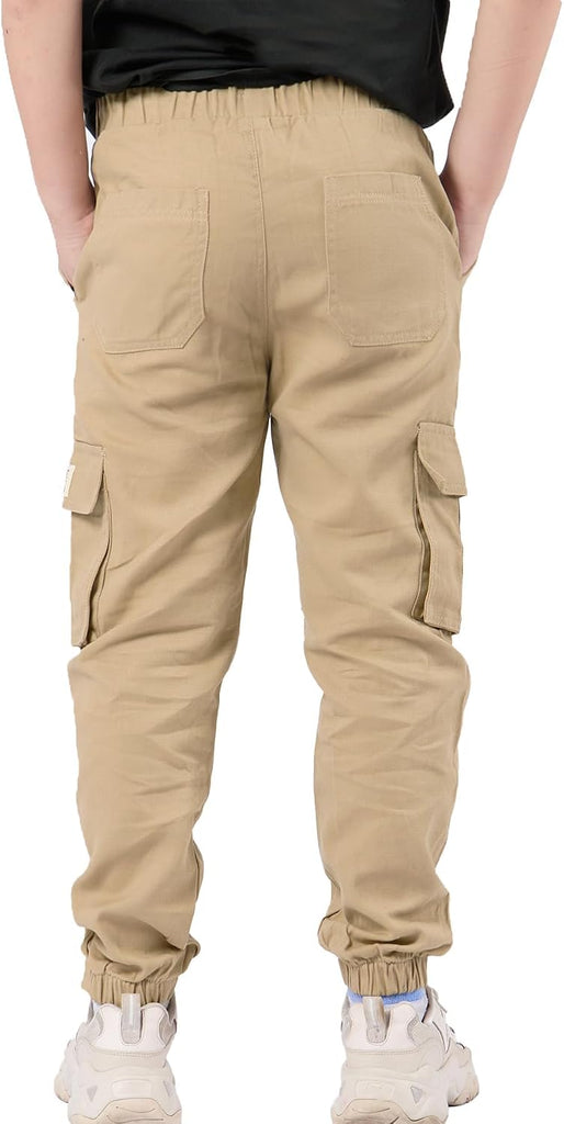 Boys Cargo Joggers Drawstring Jogging Pants Kids Elastic Waist Trousers