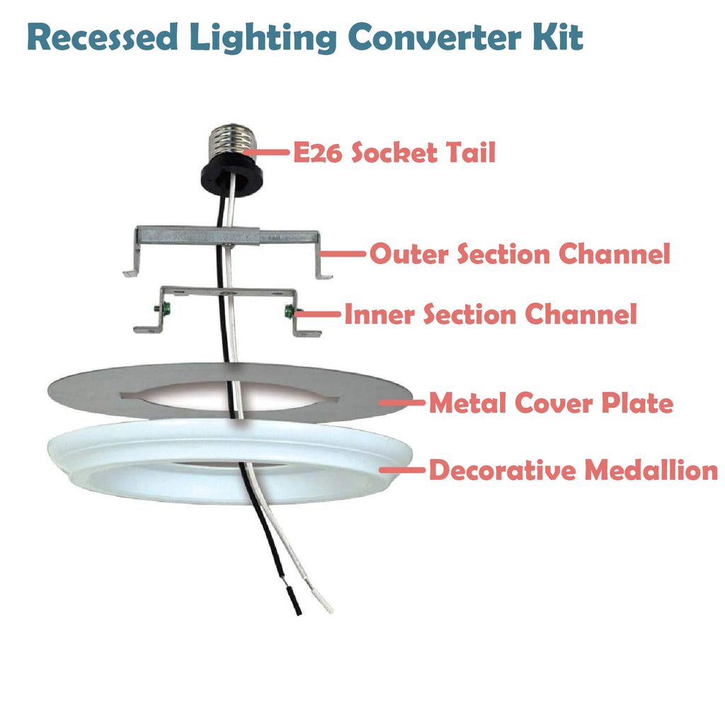 12, Recessed Lighting Converter Kit, 8" Diameter, White Plastic Medallion, Set of 2