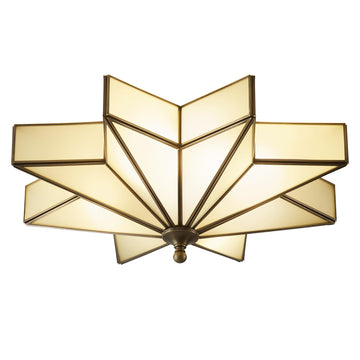 Star Vintage Bronze Ceiling Light - 19.7 In Milk Glass Flush Mount Fixture