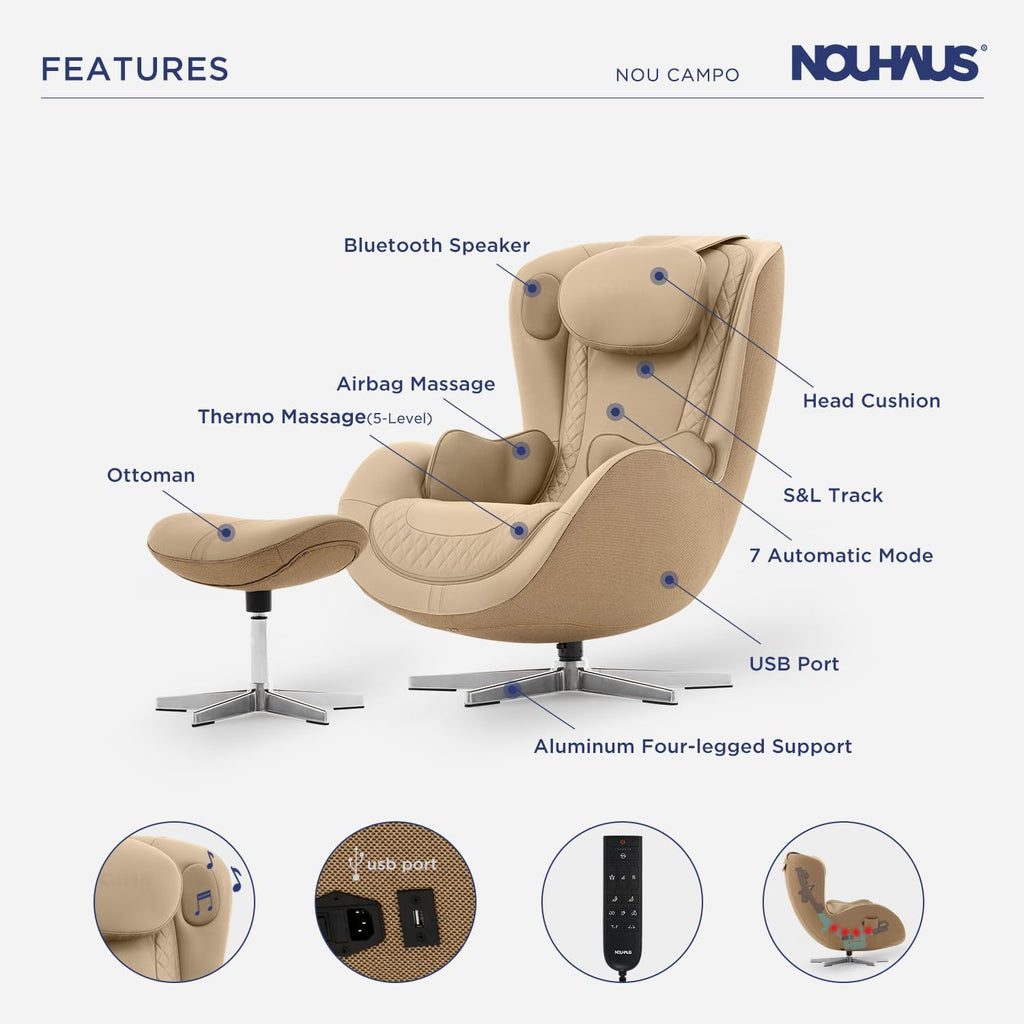 NOU Campo Massage Chair Full Body with Ottoman, Zero Gravity | 3D Massage, Dual Sound Systems, Heated Massaging