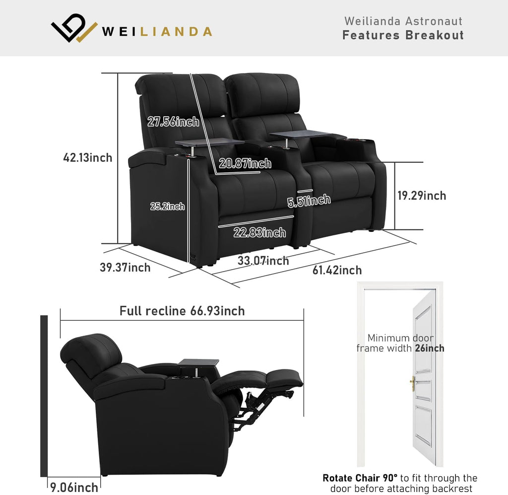 Home Theater Seating, Top Grain Leather Sectional Seats Recliner Chair