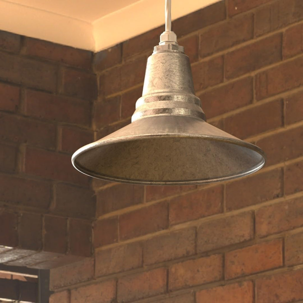 Woodman Farmhouse Pendant | Outdoor Ceiling Mounted | 12 inch Dome | 4' Black Cloth Cord| Kitchen Steel Light Made in