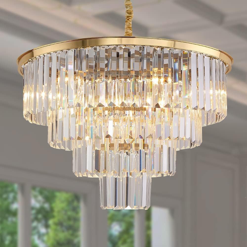 Gold Plated Crystal Modern Contemporary Chandeliers Pendant Ceiling Light 4-Tier Chandelier Lighting for Dining Room Living Room Bedroom Girls Room Dia 23.6" A107-B07KF4SR4N