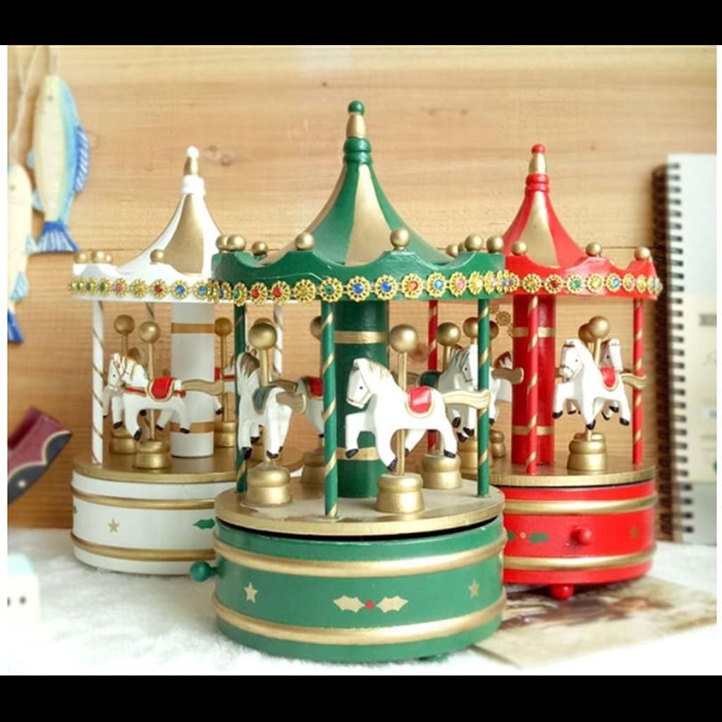 Wooden Classic Musical Carousel Music Box Cute Christmas Decorations(E)