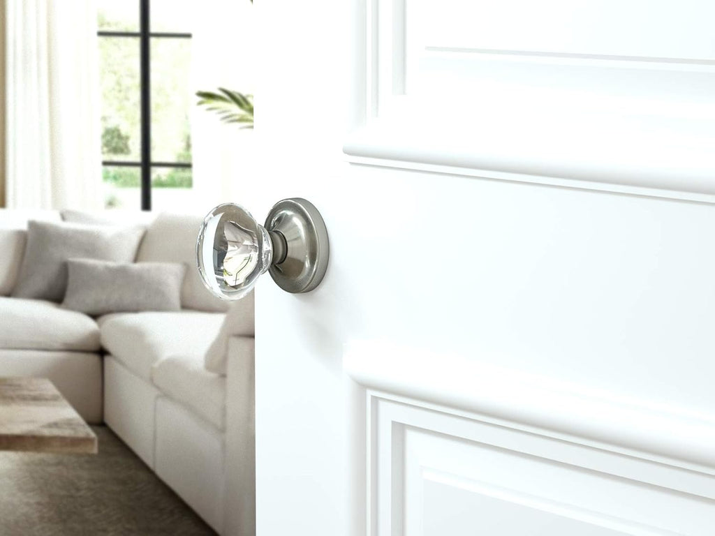 Privacy Oval Egg Crystal Door Knobs Satin Nickel Round Rosette