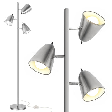 Tree Floor Lamp with 3 Light Bulbs, Standing Tall Pole Lamps Bedroom Office, Reading Stand up Lamps with 3 Adjustable