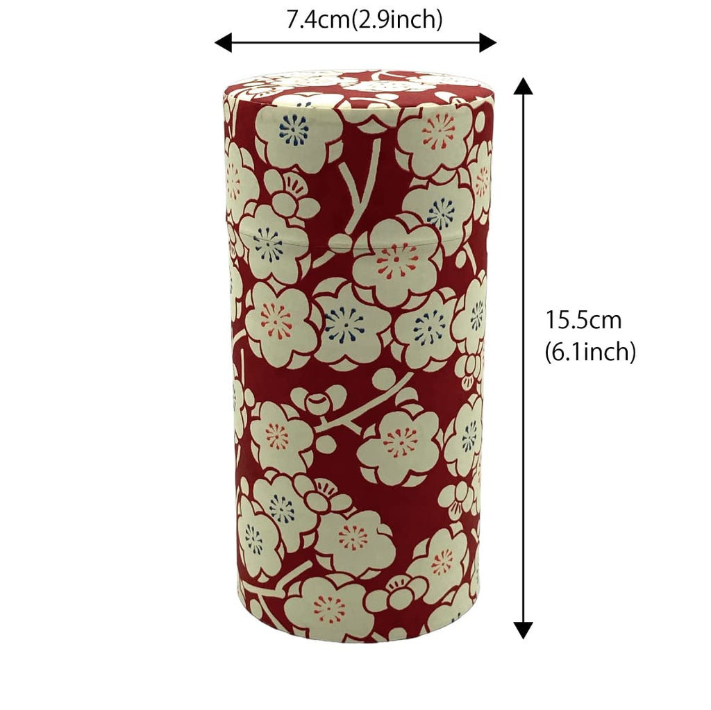 Japanese Tea Canister Tin Plum Romance/Double Lid/Japanese YUZEN Washi Paper Pasted /200g Tea Capacity/Loose Leaf Tea