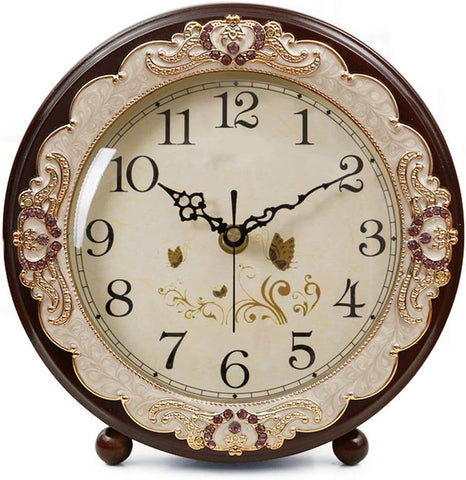 Justup Vintage Table Clock, Retro Non-Ticking European Style Beside Desk Clock Battery Operated Silent Quartz Movement