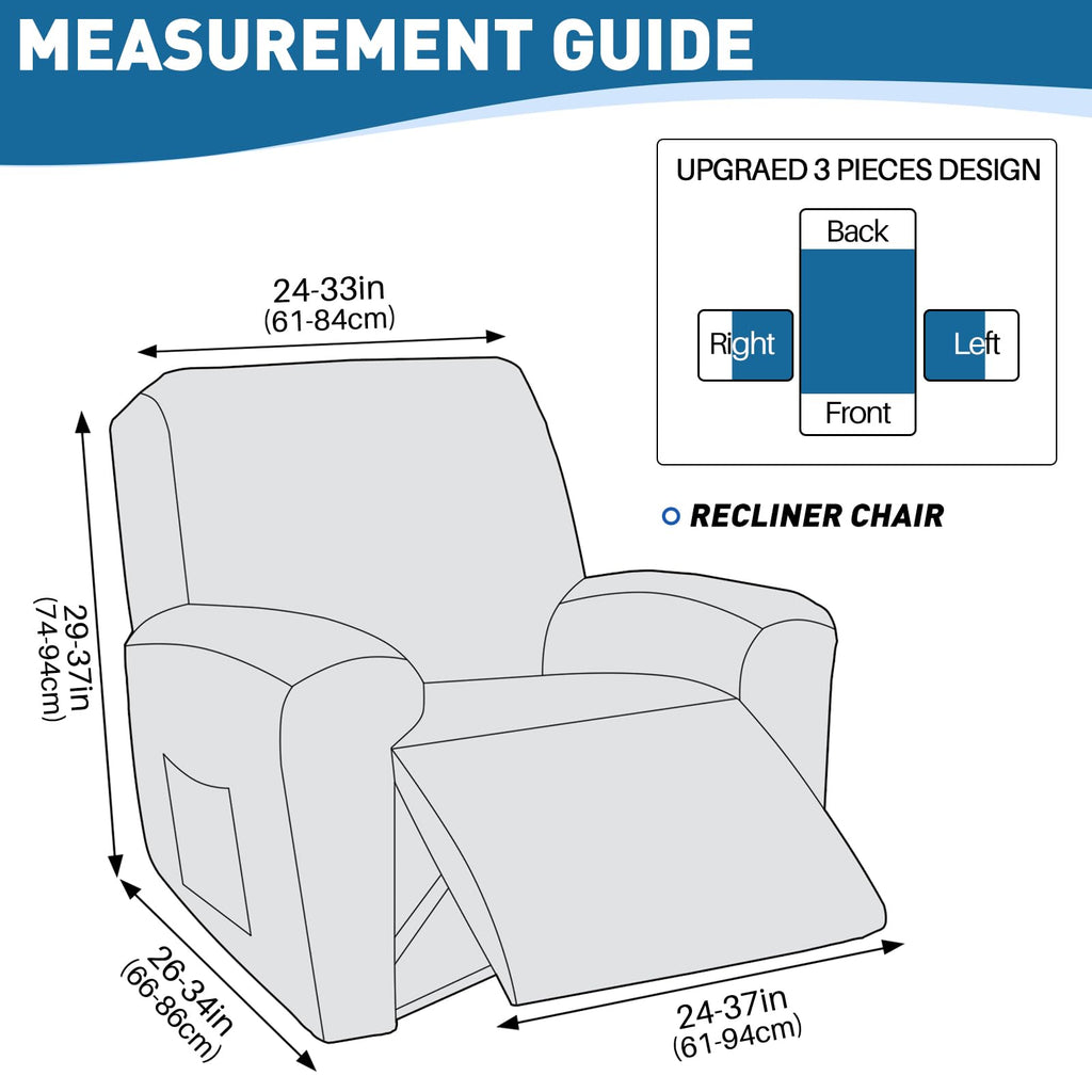 Waterproof Recliner Cover Washable 3 Pieces Recliner Chair Covers with Elastic Bottom Non Slip Cover for Lazy Boy