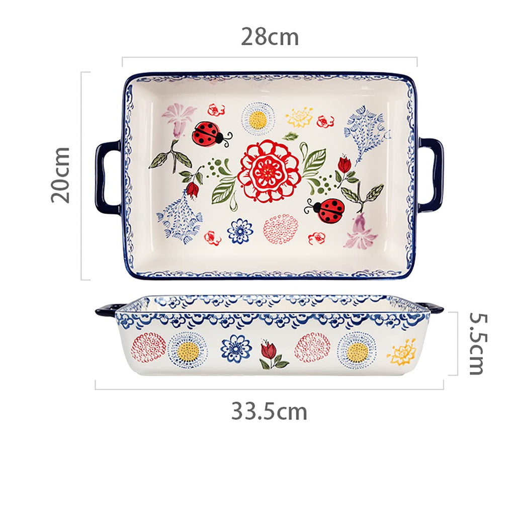 Vintage Style Flower and Butterfly Ladybug Pattern Bakeware Ceramic Casserole Dish Baking Pan Lasagna Pans Baking