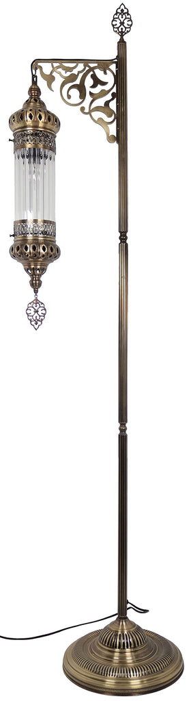 Turkish Moroccan Ottoman Era Style Antique Vintage Standing Floor Lamp, Antique Brass Metal Body, Shatterproof Pyrex