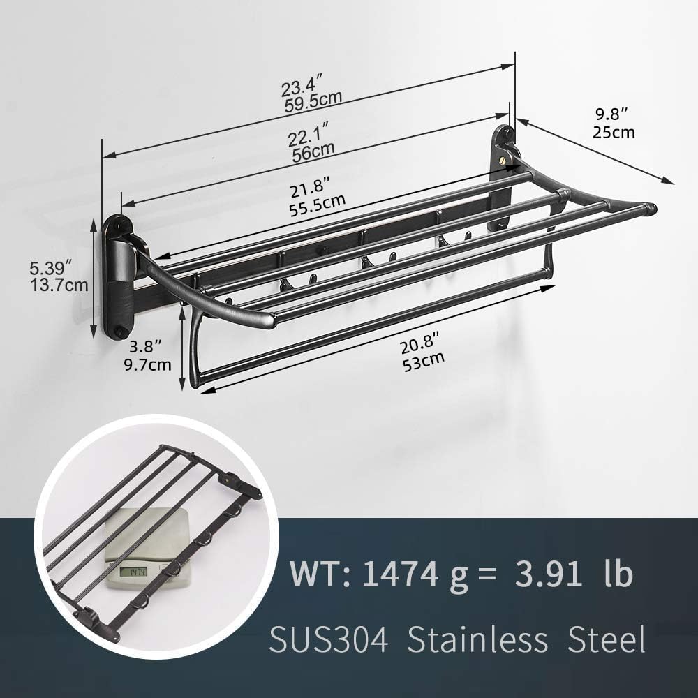 Towel Racks with Foldable Towel Bar Hooks Wall Mount Oil Rubbed Bronze