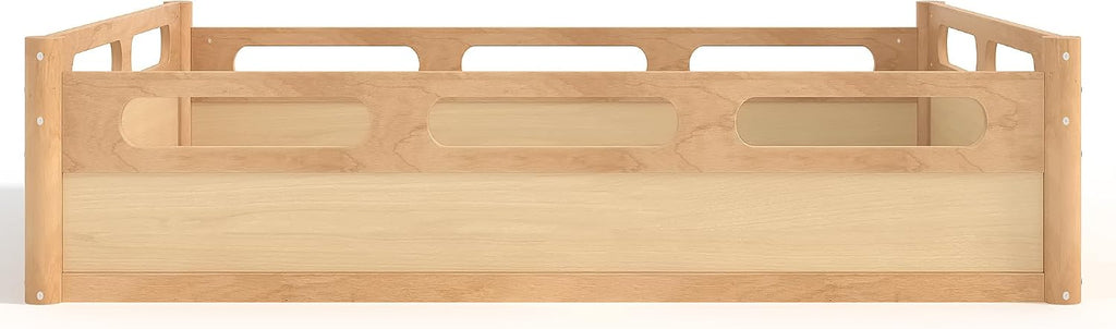 Pine Wood Floor Bed Frame with 16.5"Full-Length Guardrails