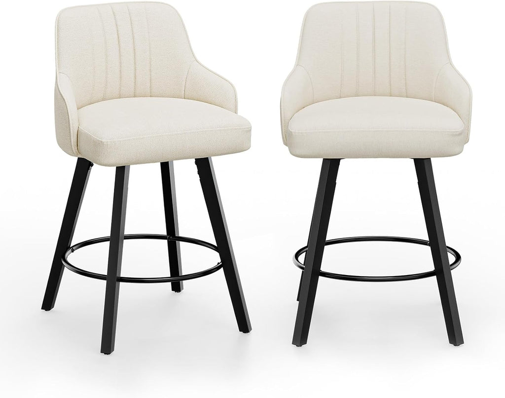 26" H Swivel Barstools Set of 2, Linen Fabric Upholstered Counter Stool with Back, Kitchen High Chairs Counter Height