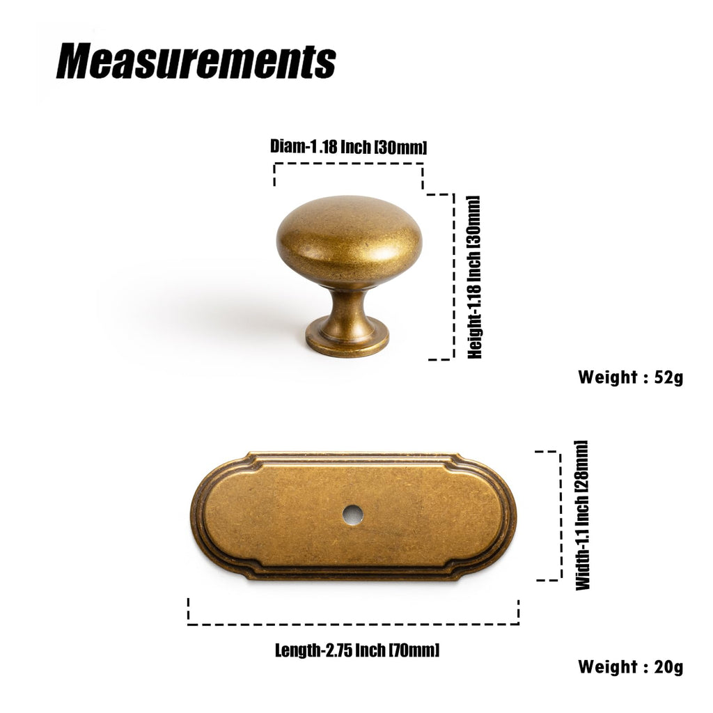 Antique Brass Zinc Alloy Cabinet Knob with Backplate - Single Hole Center Cabinet Pull Hardware, 6 Pack(G014)