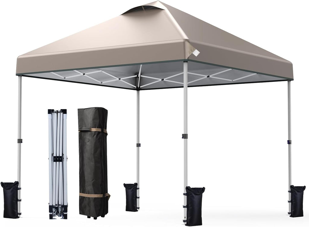 10' x 10' Pop Up Canopy Tent with Sand Weight Bag, Awing Freestanding Sun Shelter for Picnic and Camping - Kahki