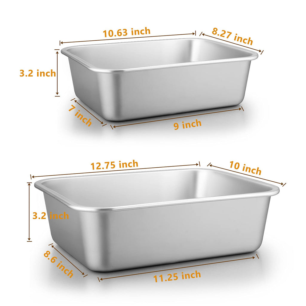 Deep Lasagna Pan Set of 2, Stainless Steel Rectangular Roasting Baking Pans, 12.75 x 10 & 10.6x8.3 Inches Roaster