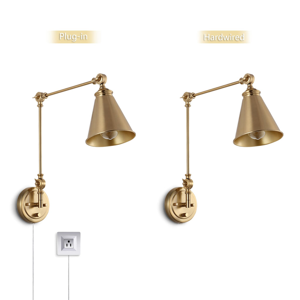 Farmhouse Swing Arm Wall Sconce Set of 2, Industrial Adjustable Wall Lamp Light Fixture Bedroom Vanity Study Desk