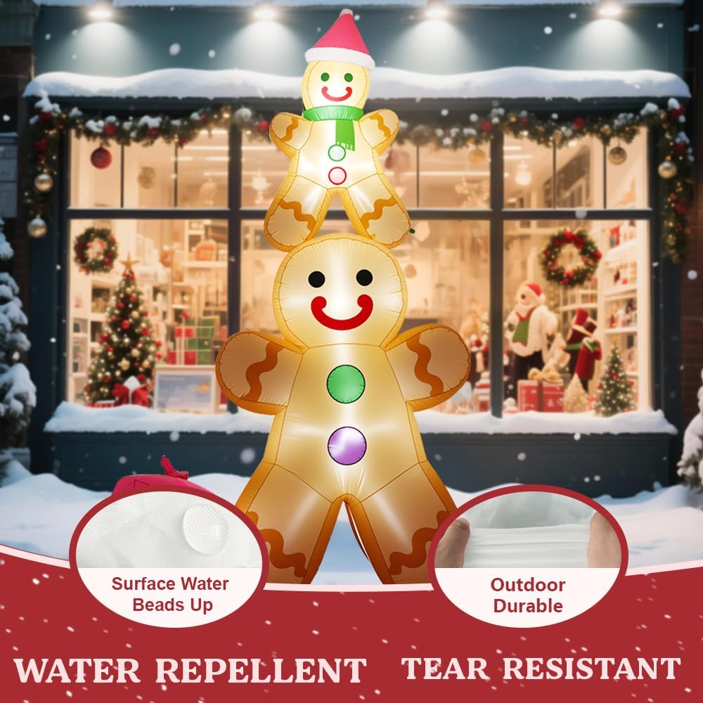 10FT Christmas Inflatables Gingerbread Father and Son Outdoor Decorations, Christmas Blow Up Yard Decorations with