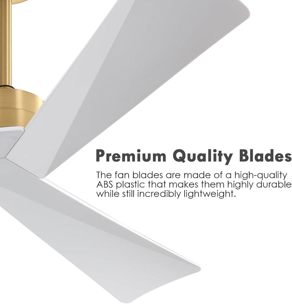 Inspired Adler Style 52" DC Ceiling Fan Without Light, 3 Sculpted ABS Blades, 6-Speed Remote - Brass and White