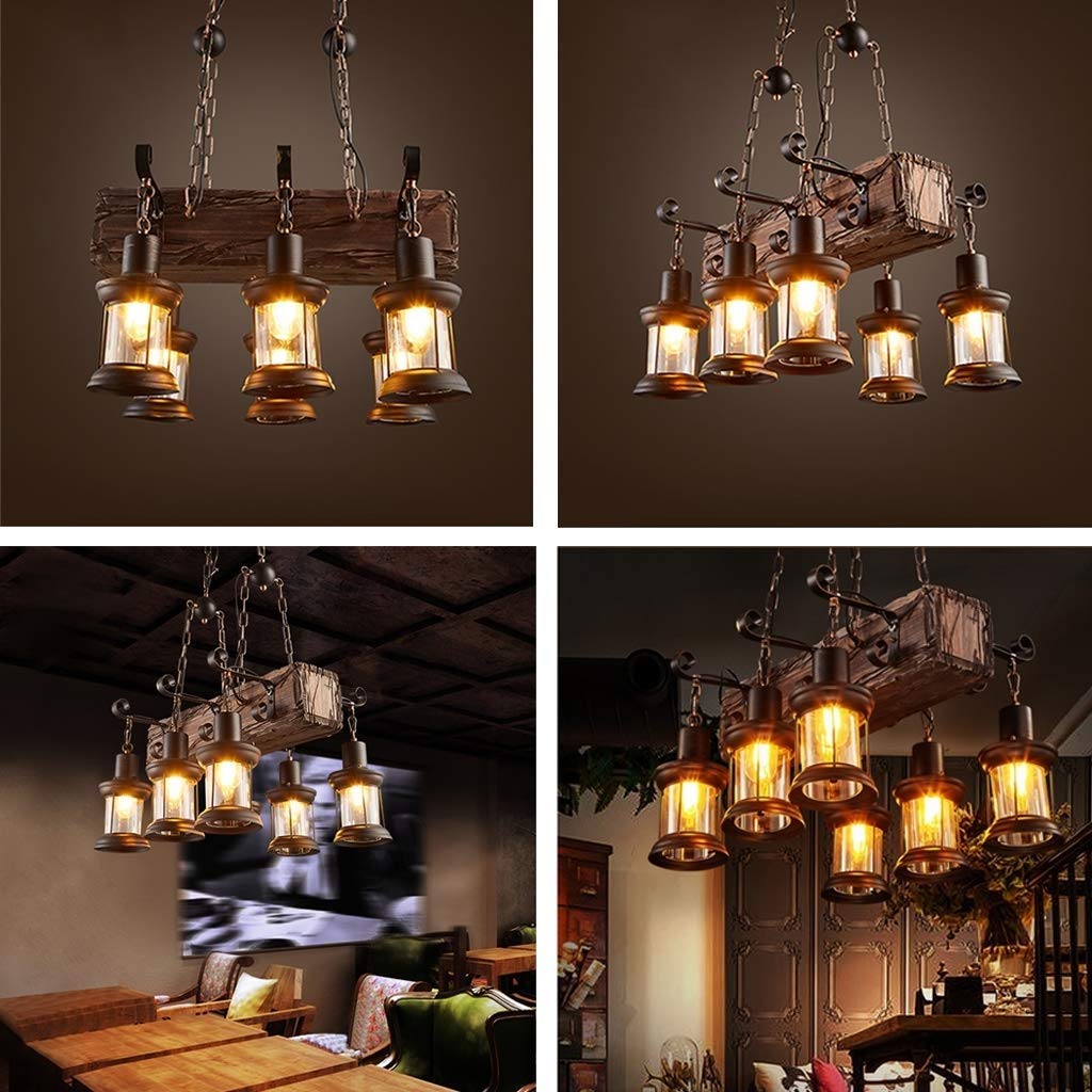 Farmhouse Lighting Industrial Rustic Wood Beam Linear Island Pendant Light Chandelier Lighting Hanging Ceiling