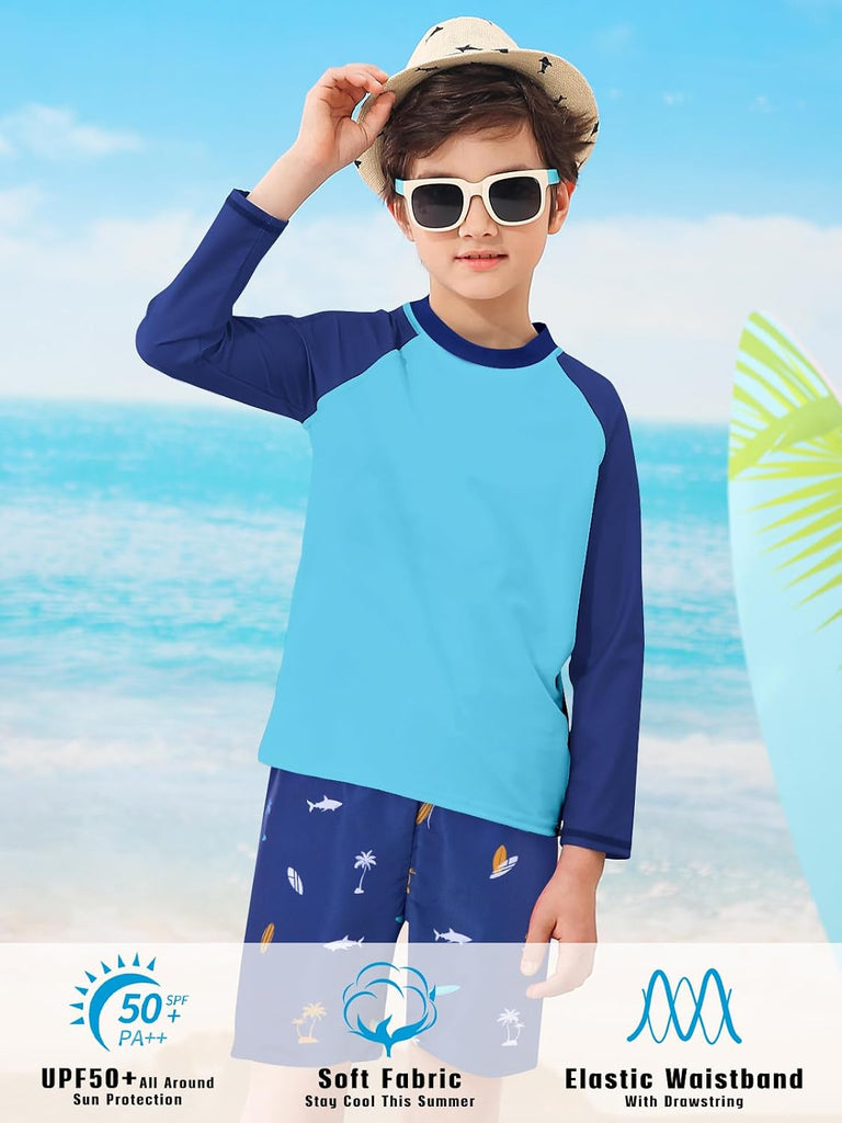 Boys Long Sleeve Rash Guard Swimsuit Pieces Bathing Suits Set