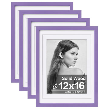 12x16 Picture Frames 4PCS Covered by Plexiglass, Made of Solid Wood, Display Pictures 9x12/11x14 with Mat or 12x16