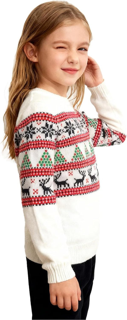 Fair Isle Sweater - Chunky Wool Blend Crewneck Pullover, Long Sleeve Knit Jumper for Fall Winter Xmas
