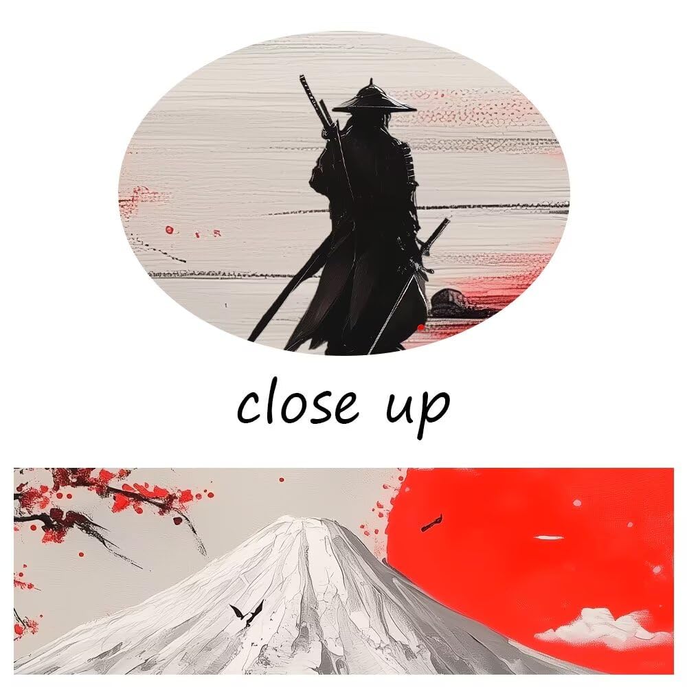 Japanese Samurai Wall Art Red Sun Cherry Blossom Mount Fuji Theme Pictures Wall Decor Prints Paintings Bedroom Office