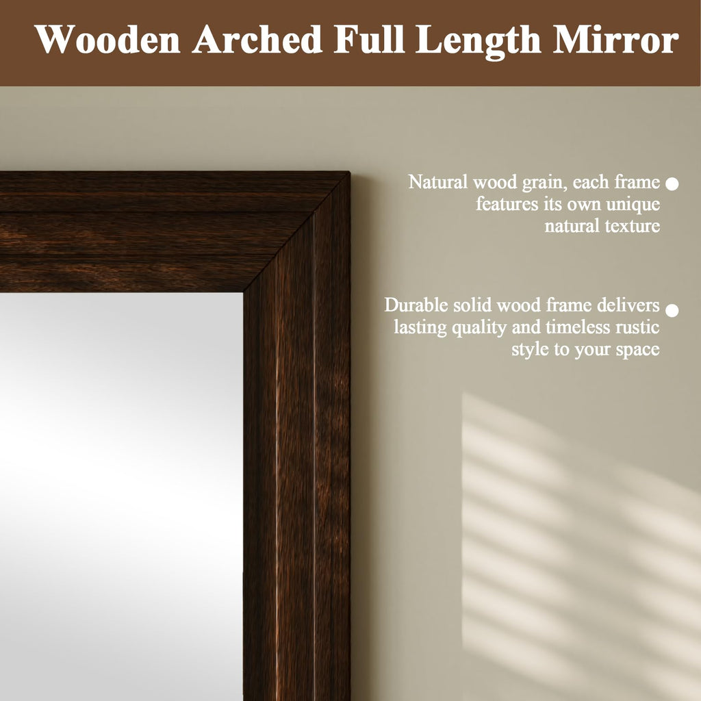 Full Length Mirror 71"X32", Walnut Large Floor Mirror with Solid Wood Frame