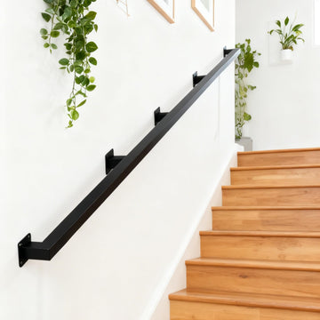 12FT Stair Railing Indoor Wall Mount, 500lb Black Handrail