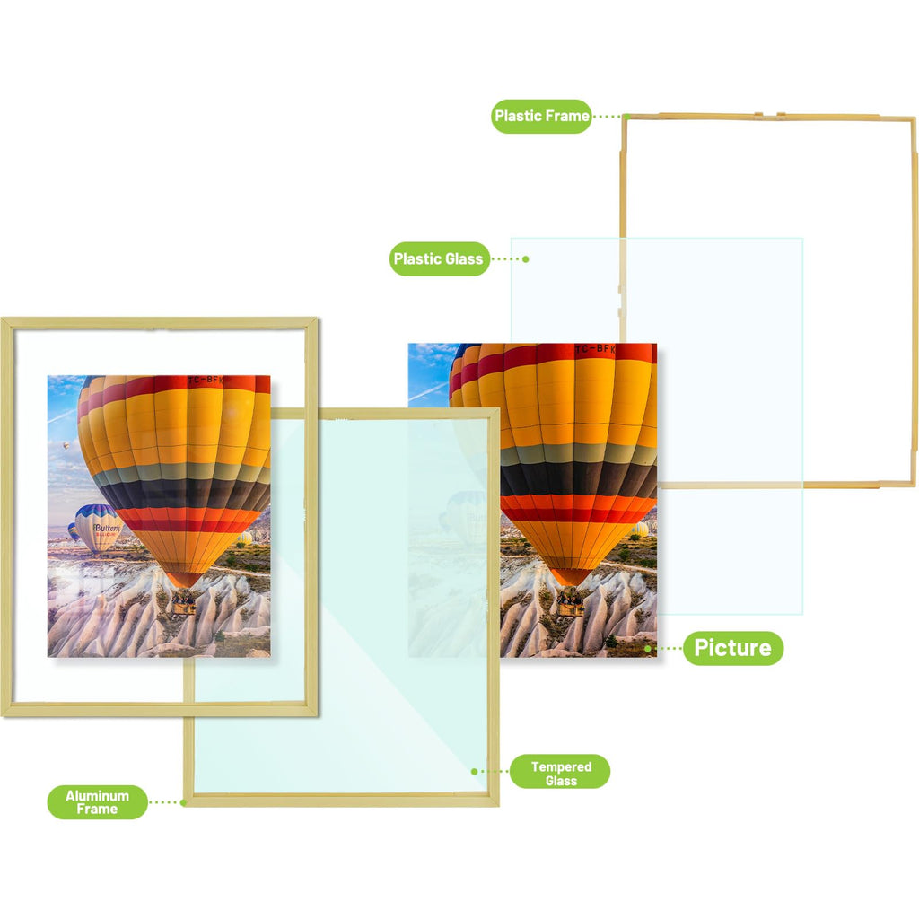 11x14 Gold Aluminum Floating Picture Frame, 3 Pack