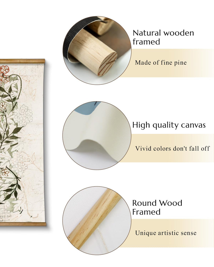 Extra Large Canvas Wall Art - Vintage Botanical Scroll, 36x54 Inch