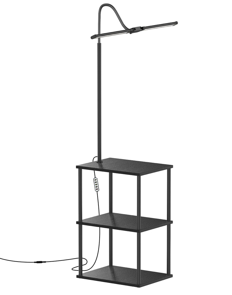 LED Floor Lamp with Table, 18W Bright Reading Floor Lamp, Narrow Side Table with Dual Head Goose-Neck, Adjustable