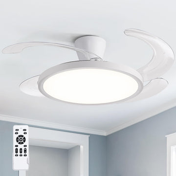 48 inch White Slim Retractable Ceiling Fan with Light and Remote