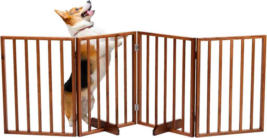 Dog Gates for Doorways, 4 Panels Pet Gate, Freestanding Dog Gate, Pet Barrier, Hinged Joints, 2 Support Feet