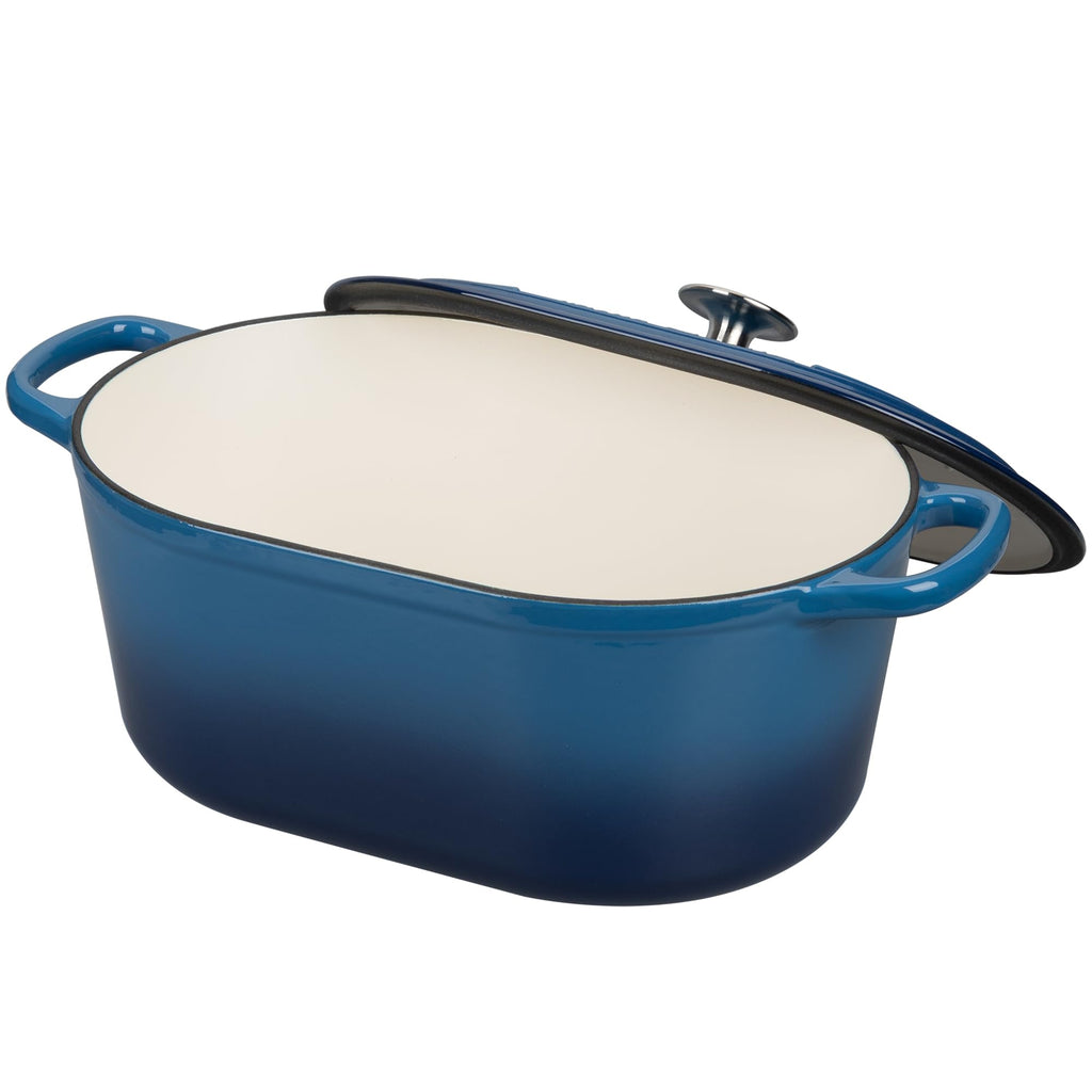 Enameled Cast Iron Oval Dutch Oven, 6QT, Lake Blue