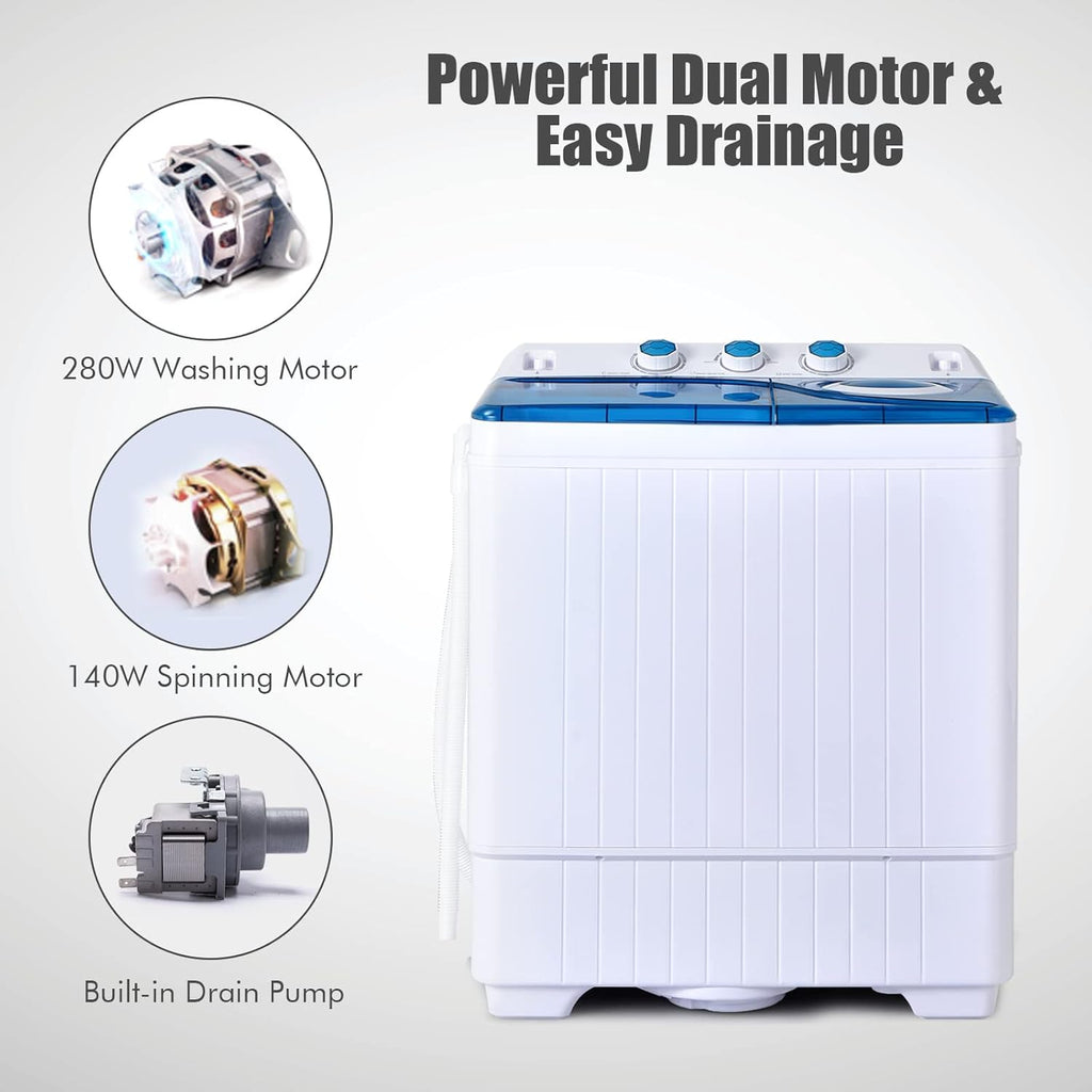Portable Washing Machine, Twin Tub 26lbs Capacity Laundry Washer, 18lbs Washer and 8lbs Spinner Combo with Timer Knobs