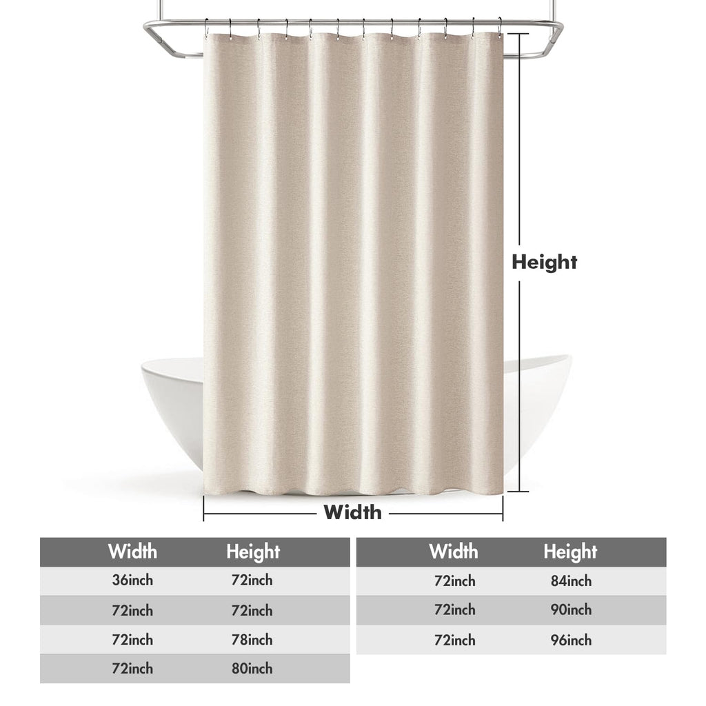 72 x 96 Extra Long Linen Shower Curtain Cream Beige 12 Metal Hooks