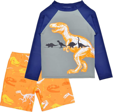 Boys Two Piece Rash Guard Swimsuits Sets Kids Long Sleeve Sunsuit Swimwear Sets
