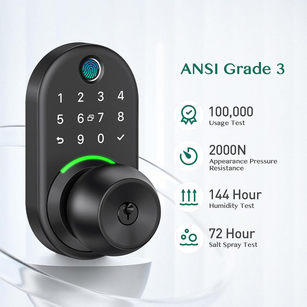 Keypad Smart Door Knob Lock, Fingerprint Keyless Entry Handle Lock