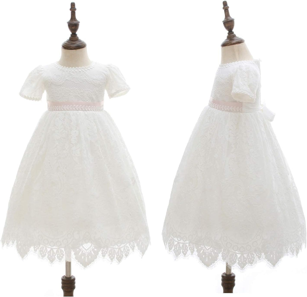 Baby Girls Lace Dress Christening Baptism Gowns Outfit with Bonnet