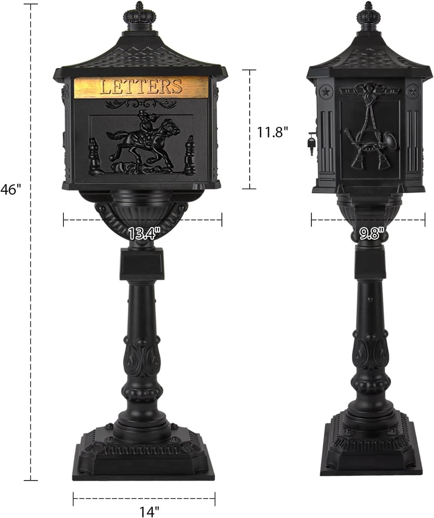 Mailbox Cast Aluminum Black Mail Box Postal Box Security Heavy Duty New