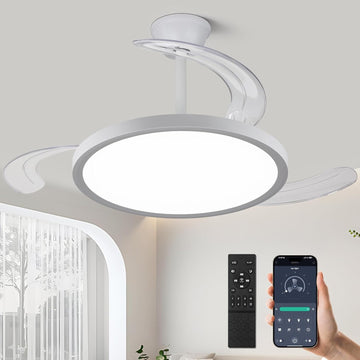 42 inch Retractable Ceiling Fan with Lights,6 Speed Dimmable Silent Fan,Modern Ceiling Fan with Light Remote Control