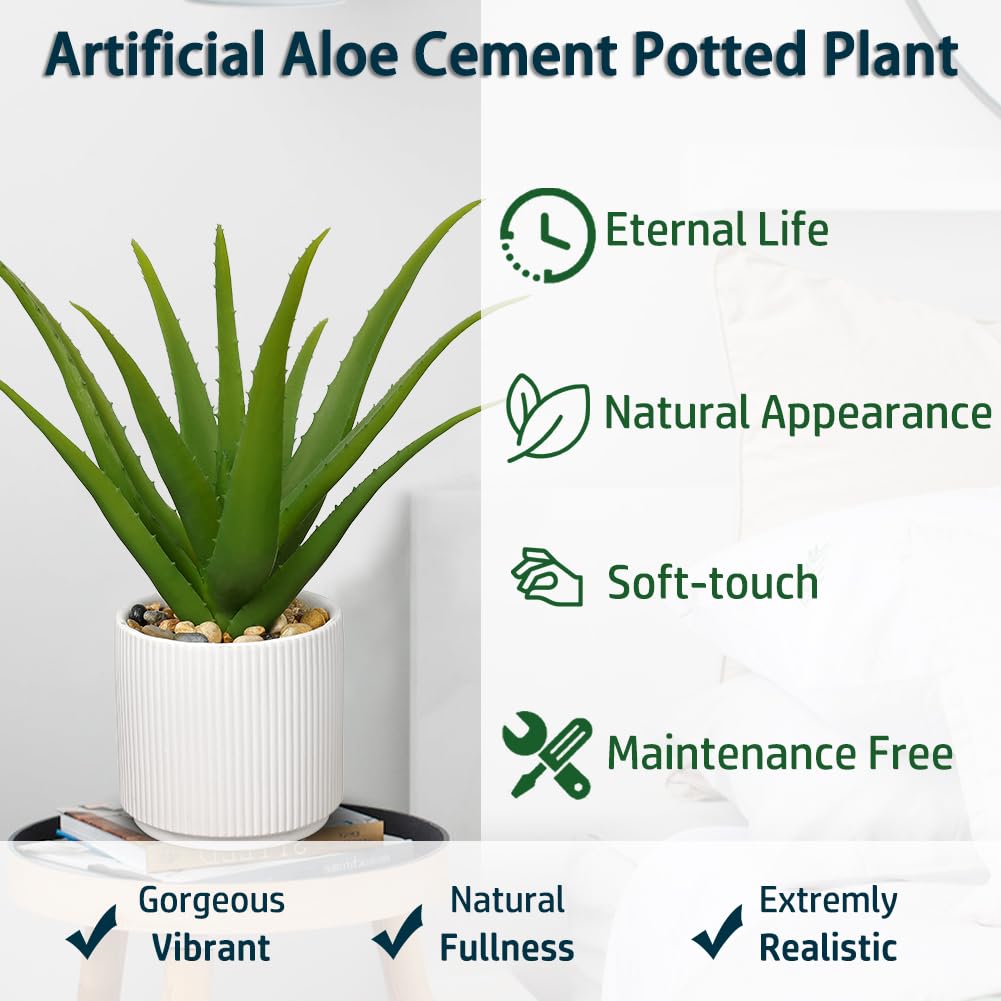 Artificial Succulent Aloe Plants 12 Inch Faux Succulents with Ceramic Pot Fake Aloe Potted Plant Indoor Bathroom