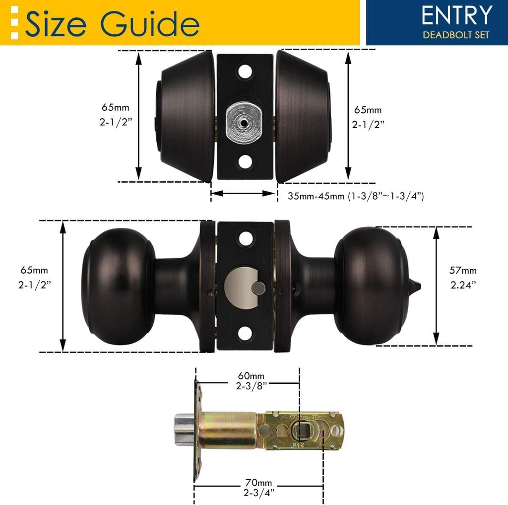 1 Pack Keyed Alike Door Knob with Double Cylinder Deadbolt Lock Set, Oil Rubbed Bronze Door Lock Sets Exterior, Round