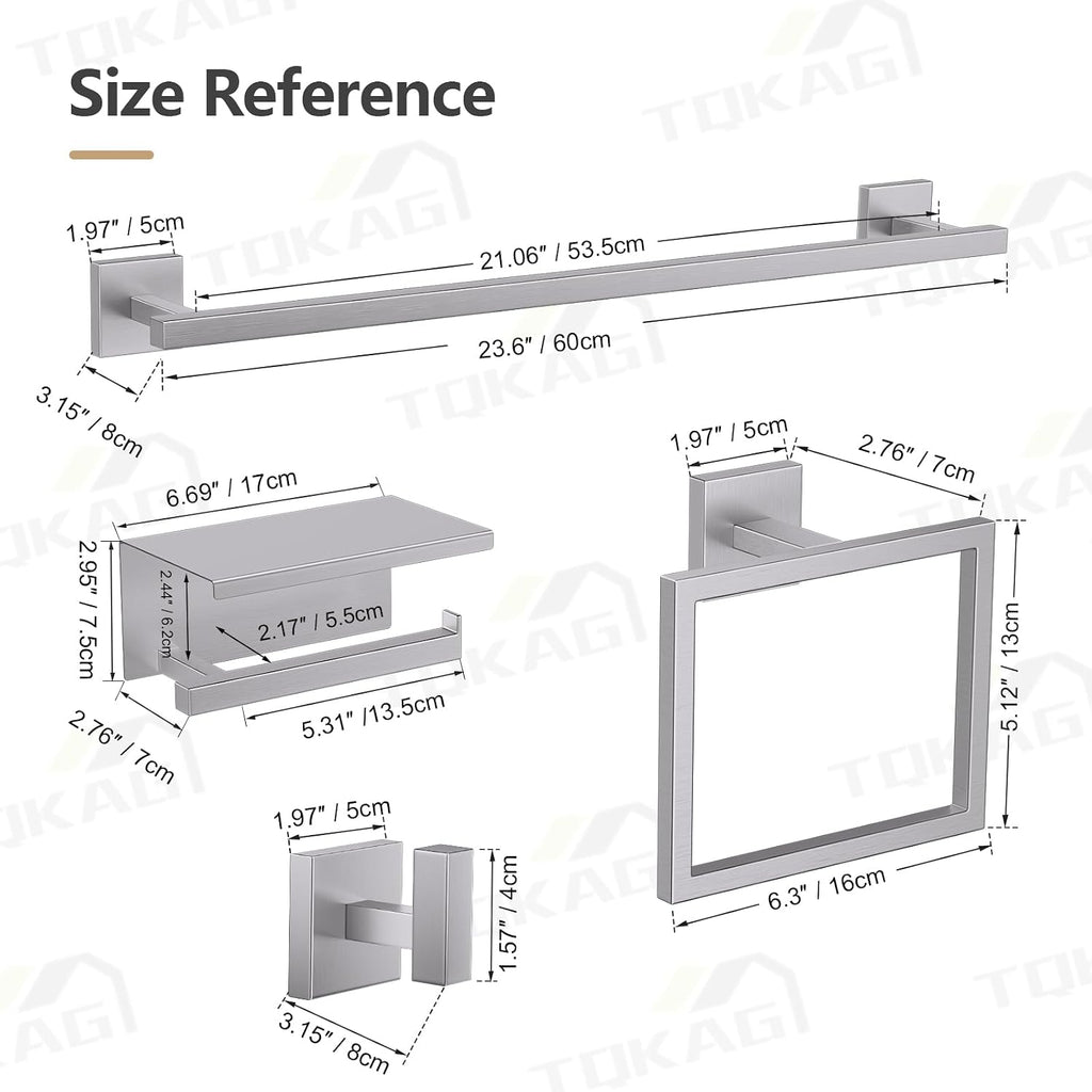 5-Pieces Brushed Nickel Bathroom Hardware Accessories Set 23.6" SUS304 Stainless Steel Towel Bar Set Wall Mounted